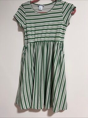Green & White Striped Girls' Dress - Tasha & Deb